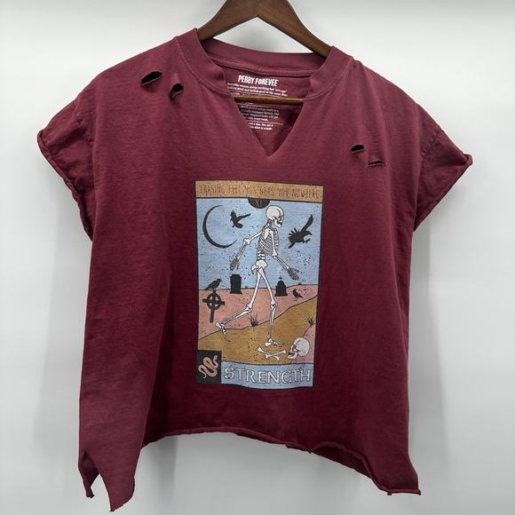 Pebby Forevee Tops - Pebby Forevee Graphic Tee Shirt Womens Large Skeleton Distressed Holes Strength